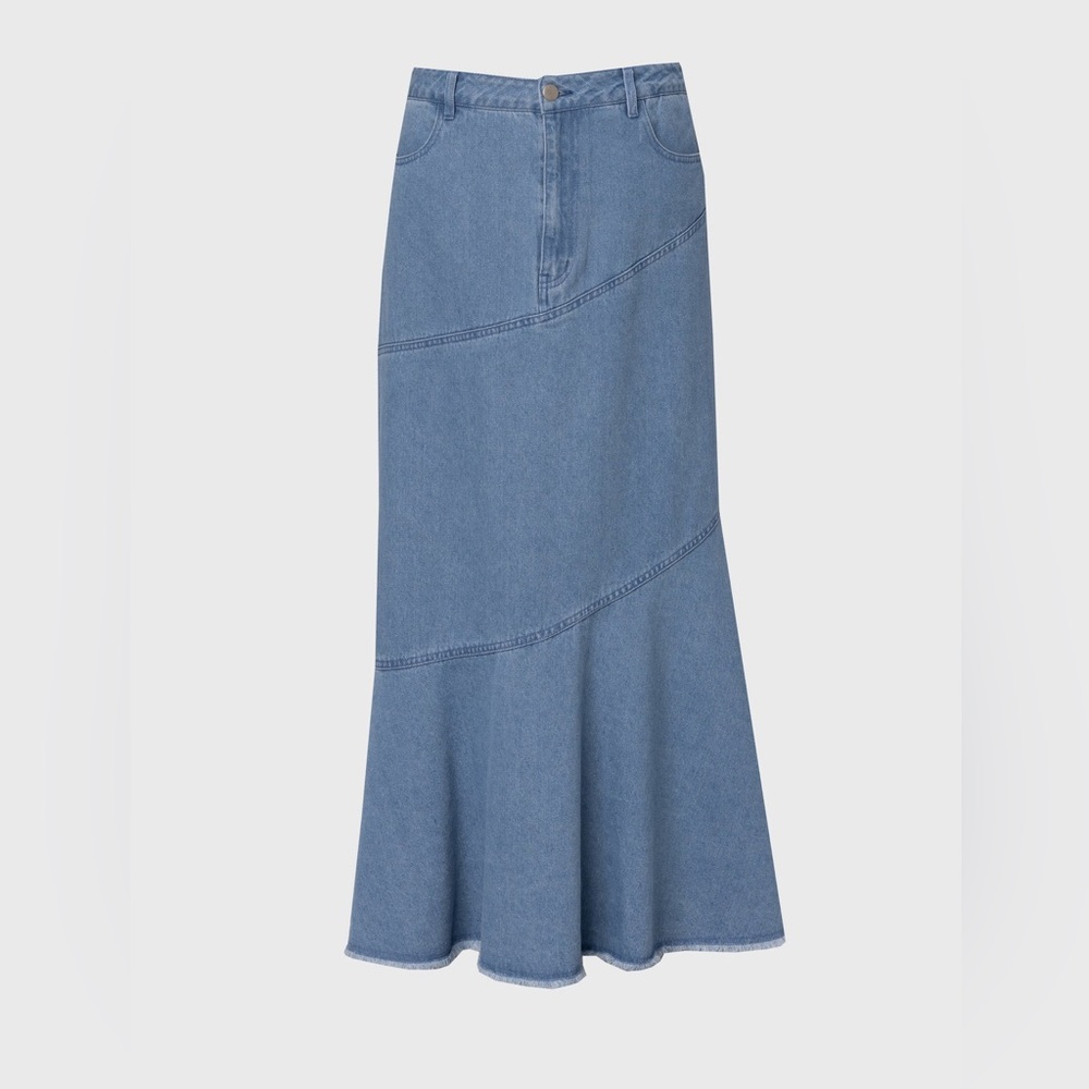 Dress Blank Fringe tiered Denim Maxi Skirt